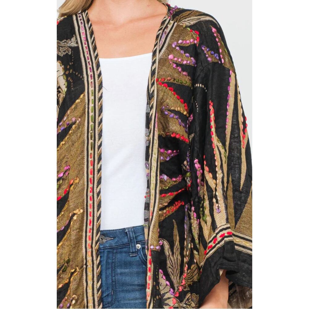 RAJ MEGHAN BLACK GOLD THICK STITCH EMBROIDERED DUSTER New One Size - Picture 4 of 5